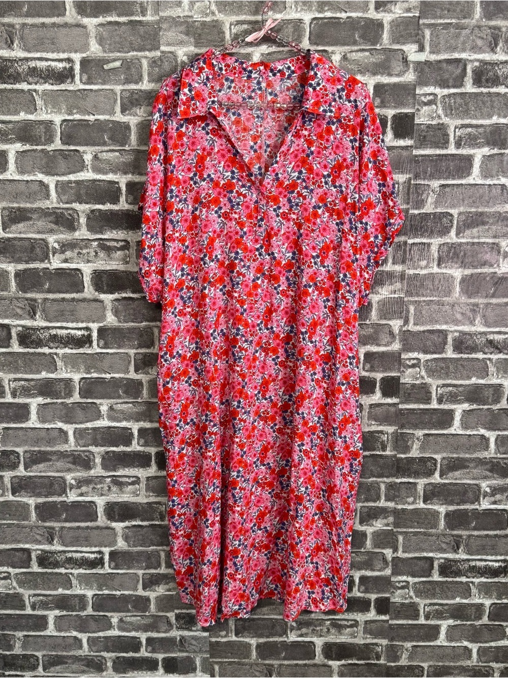 Draper James midi dress pink floral vneck pockets